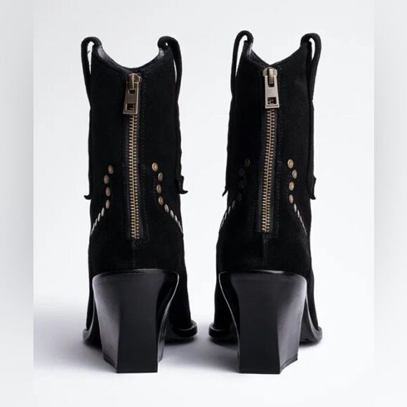 Zadig & Voltaire boots Cara Suede black studded Cowboy Boot 41/10 New - Picture 5 of 17